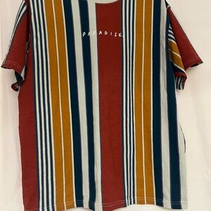 Red and Blue Short Sleeve Tee with Vertical Stripes